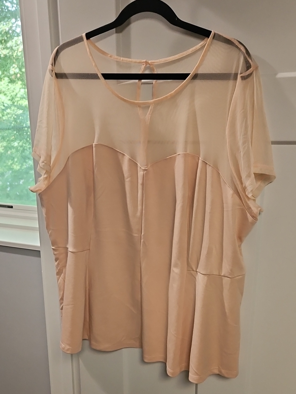 Simply Be Sheer Yoke Dolman Sleeve Blouse - Peach